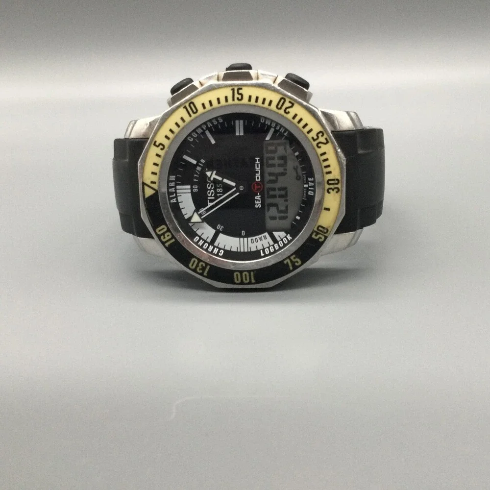 Tissot Sea-Touch Mens Watch 44mm Black Dial Rubber 200M Swiss New Battery 8.25